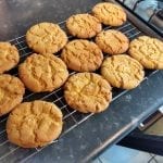 White Chocolate chip cookies on a cooling rack